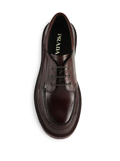 prada brown derby shoes|prada men's lace up shoes.